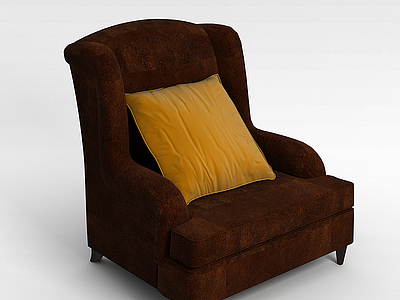 3d现代棕色布艺沙发椅模型