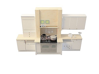 现代米白色简约橱柜模型3d模型