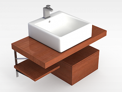 3d实木方形洗面台盆模型