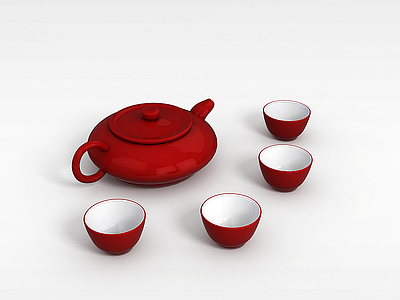 红釉陶瓷茶具模型3d模型