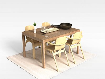3d家用实木餐桌椅模型
