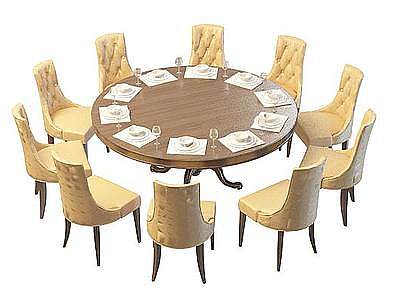 3d酒店餐桌椅组合模型