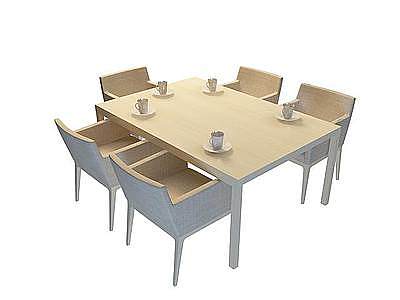 3d布艺木质餐桌椅组合模型
