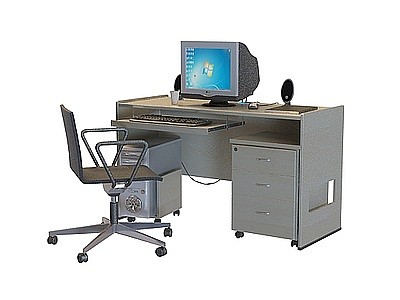 3d办公电脑桌模型