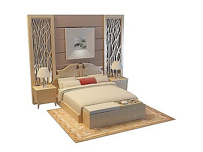 3d现代床头背景床模型