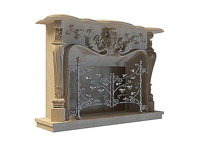3d精美欧式雕花壁炉模型