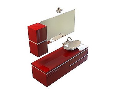 3d红色洗面台柜模型