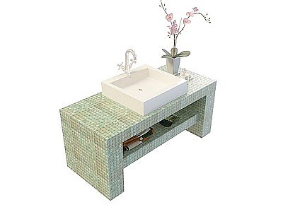 3d瓷砖装饰洗手台模型
