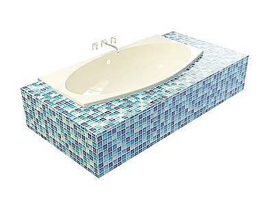 小瓷砖装饰浴缸模型3d模型