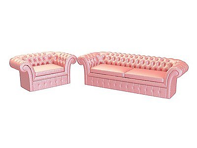 欧式粉色真皮沙发组合模型3d模型