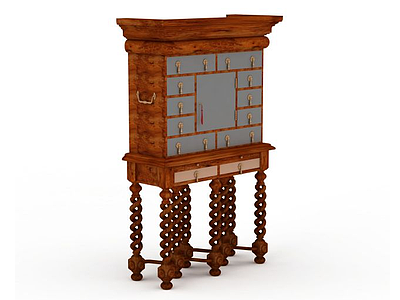 3d中式复古木柜模型