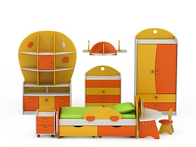 3d黄色儿童床免费模型