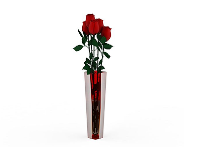 3d红色玫瑰插花模型