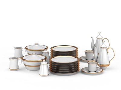 陶瓷金边餐具模型3d模型