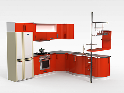 3d红色橱柜模型