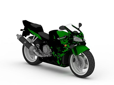 时尚绿色摩托车模型3d模型