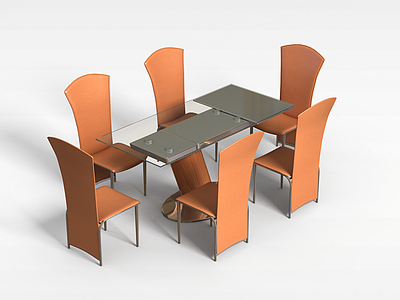 木制桌椅组合模型3d模型