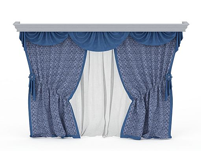3d蓝色花纹窗帘免费模型