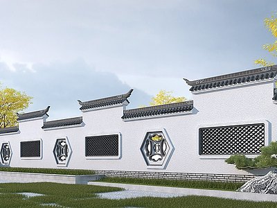 3d中式围墙,景墙模型