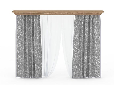 3d灰色花纹窗帘免费模型