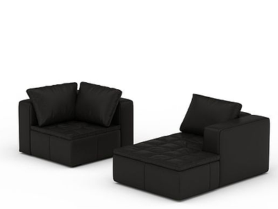 3d黑色皮质软沙发模型