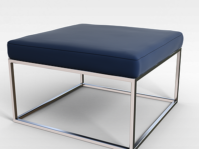 3d蓝色布艺沙发凳模型