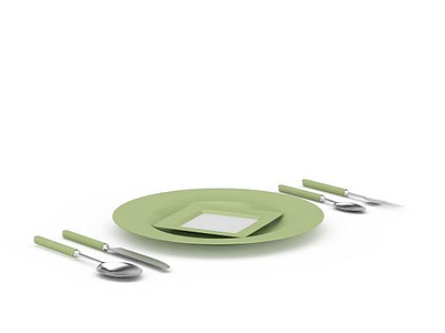 3d绿色西餐餐具免费模型