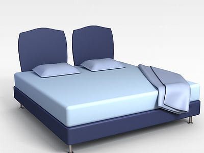 3d蓝色布艺床模型