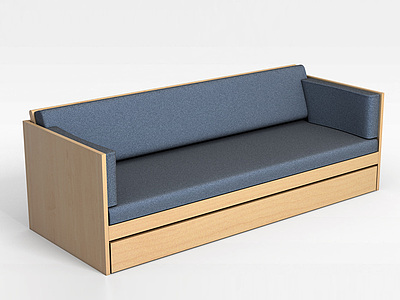 蓝色多人沙发模型3d模型