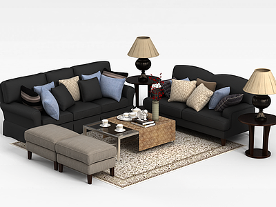 3d黑色皮质沙发模型