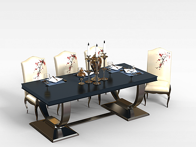 3d中式复古桌椅模型