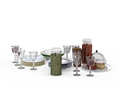 3d玻璃餐具组合免费模型