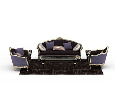 3d欧式紫色沙发免费模型