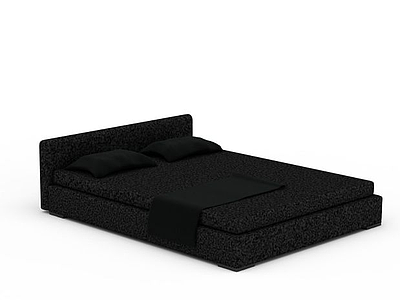 3d纯黑色经典式双人床免费模型