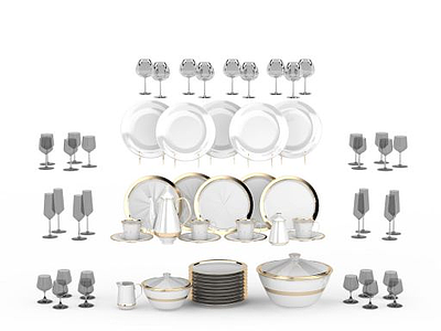3d陶瓷餐具组合免费模型