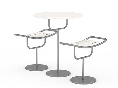 3d白色桌椅两件套模型