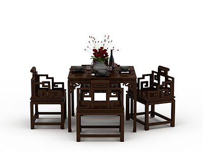 中式复古桌椅模型3d模型