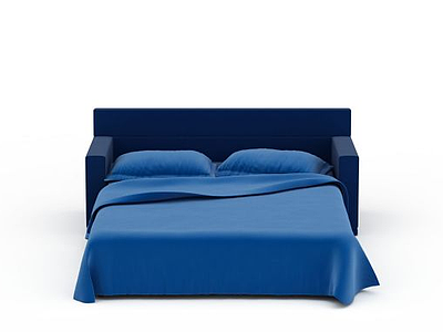 3d纯蓝色双人床免费模型