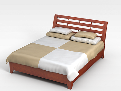 3d简约木制床模型