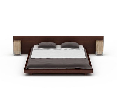 3d木制双人床免费模型