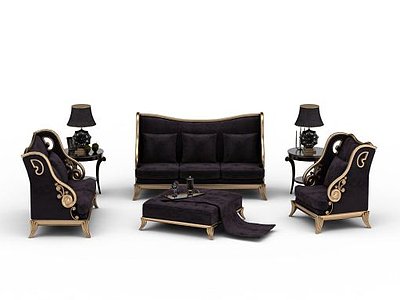 3d黑色欧式沙发模型