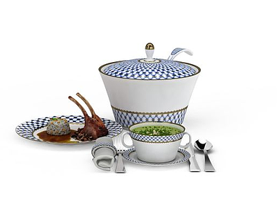 3d花纹陶瓷餐具组合模型