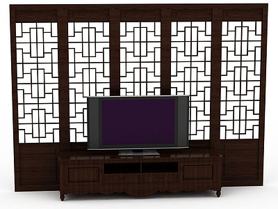 中式复古背景墙模型3d模型