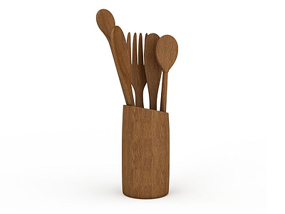 3d木质餐具组合模型