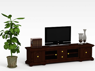 3d中式木质电视柜模型