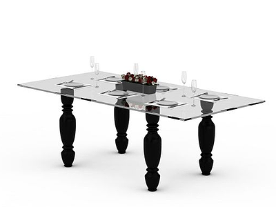 3d方形玻璃餐桌免费模型