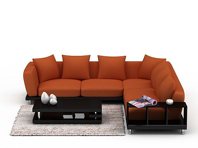3d橘色多人沙发模型