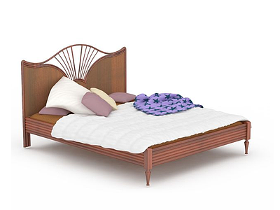 3d木制双人床免费模型