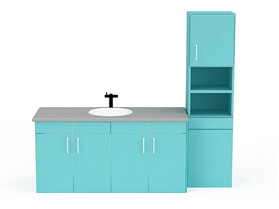 3d蓝色洗手台组合模型
