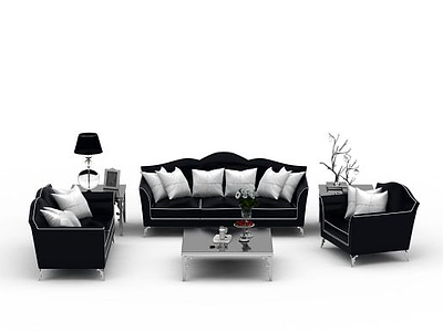黑色皮质沙发组合模型3d模型